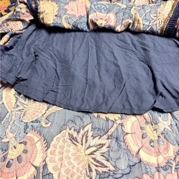 Jaase Floral Boho Floral Maxi Dress Navy Coral Long Sleeve M High Waist Peasant - Picture 3 of 6